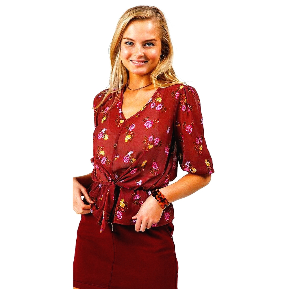 NWOT Francesca's Floral Sinched Waist Blouse M